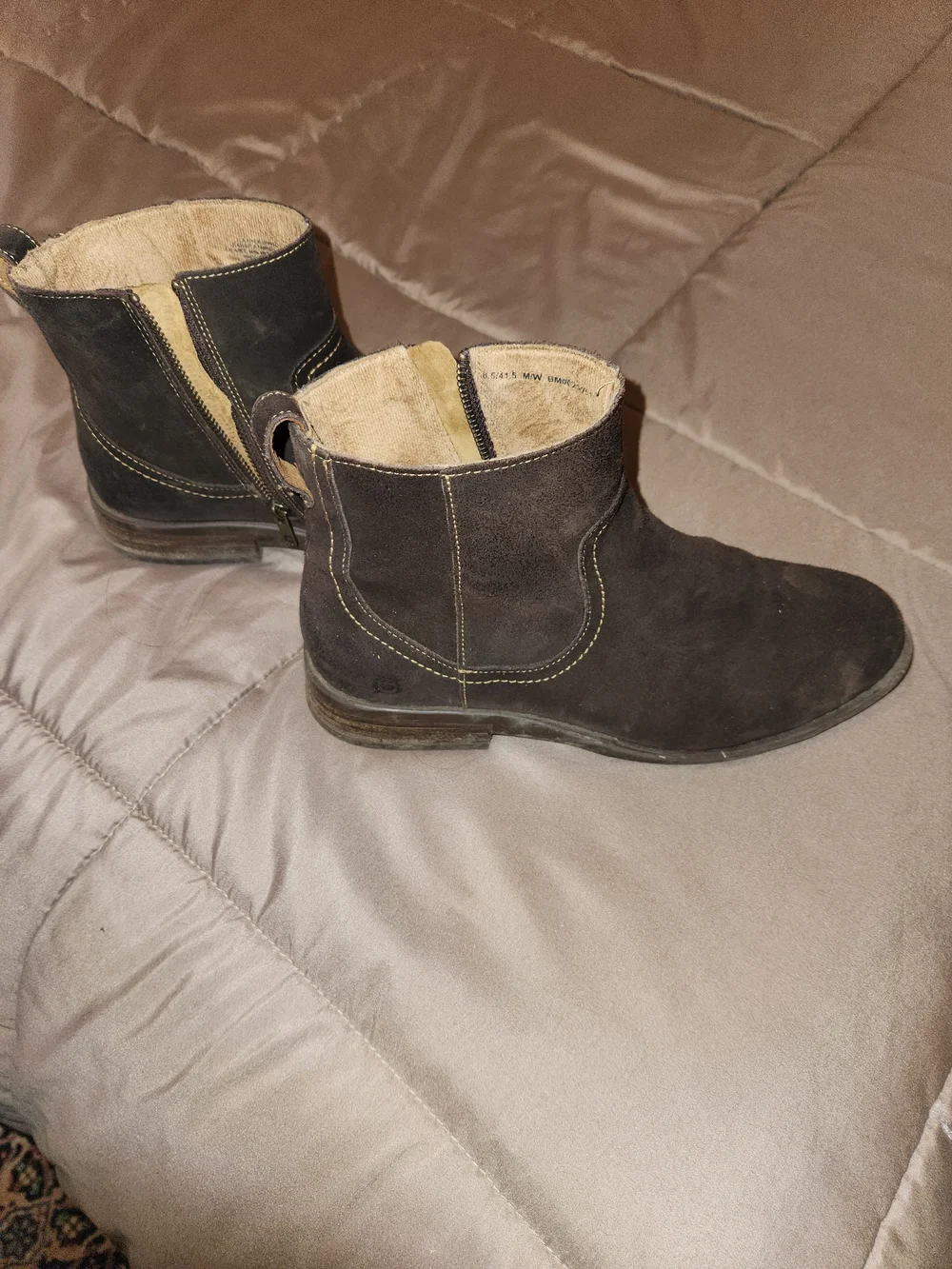 Men's Brown Suede Zip Ankle Boots with Warm Lining